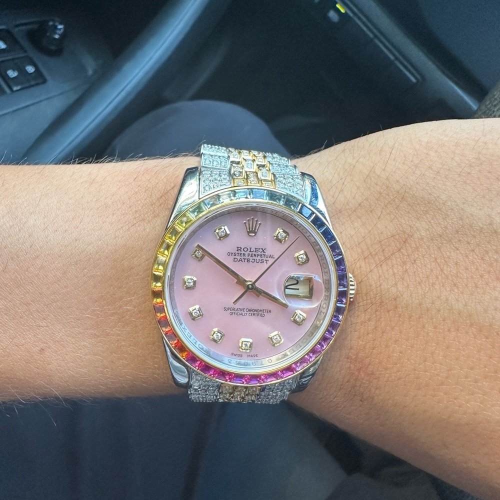 SOLD***Rolex Datejust with Pink Dial and Rainbow Bezel***SOLD - Picture 5 of 6